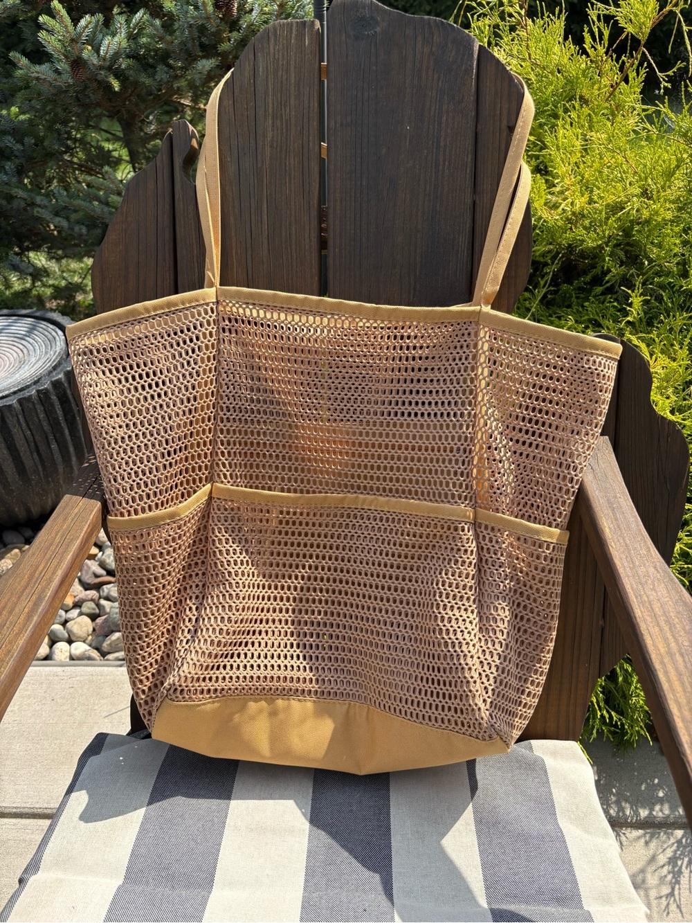Large Beach Mesh Tote Bag in Tan NWOT